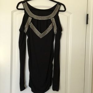 Boston Proper Cold Shoulder long sleeve knit embellished top